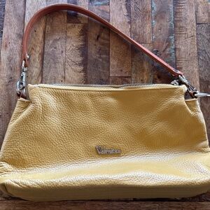 Valentina Mustard Yellow Leather Shoulder Bag Italy